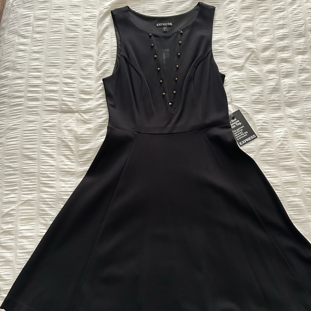 Express Black Sleeveless Mini Dress with Studded V-Detail